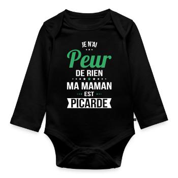 Je n'ai peur de rien ma maman est Picarde - Body Bébé bio manches longues - noir - Devant