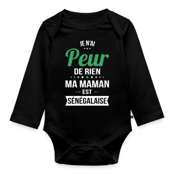 Je n'ai peur de rien ma maman est Sénégalaise - Body Bébé bio manches longues - noir - Devant