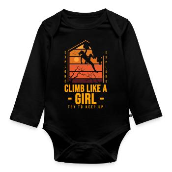 Climb Like a Girl Rock Climbing Bouldering 80's - Organic Longsleeve Baby Bodysuit - black - Front