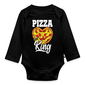 Drôle de pizza amateur Pizza King Foodie - Body Bébé bio manches longues - noir - Devant