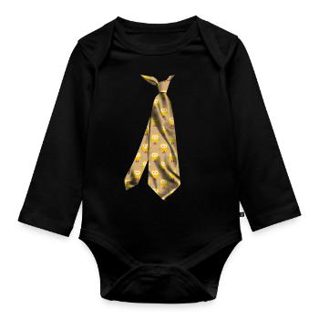 printed necktie t-shirt owl pattern design - Organic Longsleeve Baby Bodysuit - black - Front