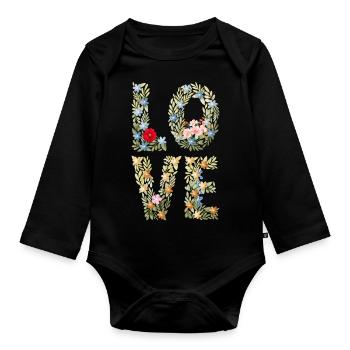 LOVE Foral Briefe - Baby Bio-Langarm-Body - Schwarz - Vorne