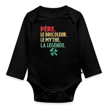 Père le bricoleur le mythe la légende - Body Bébé bio manches longues - noir - Devant