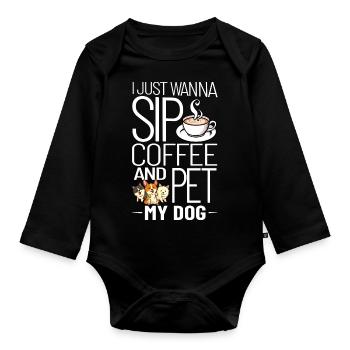 Cafetière Chien Machine Puppy Cup Grains - Body Bébé bio manches longues - noir - Devant