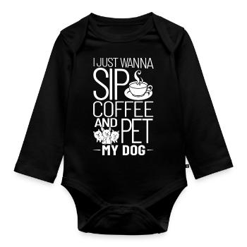Coffee Dog Machine Puppy Cup Beans - Organic Longsleeve Baby Bodysuit - black - Front