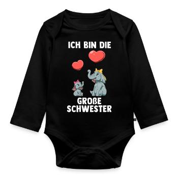 Elefanten Große Schwester - Ich bin Die große - Baby Bio-Langarm-Body - Schwarz - Vorne