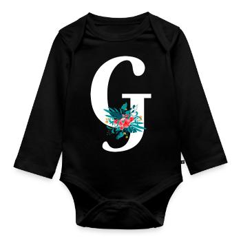 Buchstabe G geblümt - Baby Bio-Langarm-Body - Schwarz - Vorne