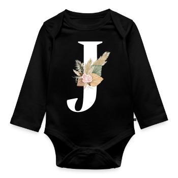 letter J flowers - Organic Longsleeve Baby Bodysuit - black - Front