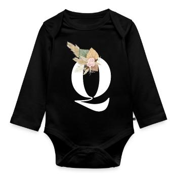 Buchstabe Q Blumen - Baby Bio-Langarm-Body - Schwarz - Vorne