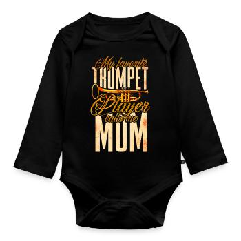 Trompette Mère Cuivres Musique - Body Bébé bio manches longues - noir - Devant