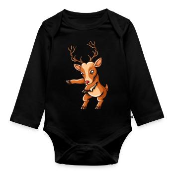 Reindeer with Christmas Cap Floss Dance Christmas - Organic Longsleeve Baby Bodysuit - black - Front