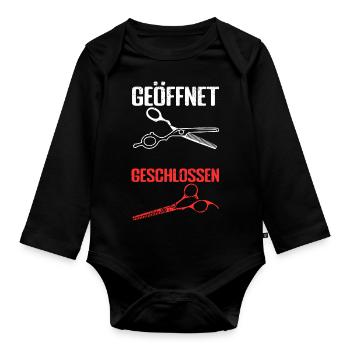 Friseure geöffnet geschlossen witziges Friseur Ges - Baby Bio-Langarm-Body - Schwarz - Vorne