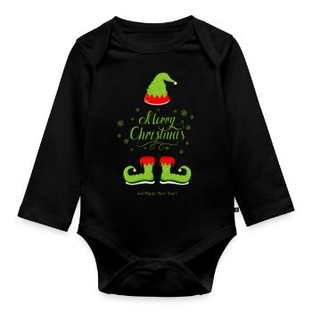 L’elfe vert de Noël - Body Bébé bio manches longues - noir - Devant
