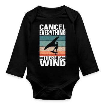 Wing Foiling Surf Surfing Surfer Grunge - Organic Longsleeve Baby Bodysuit - black - Front