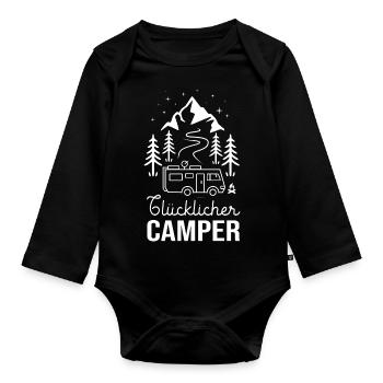 glücklicher Camper Van Life Wohnmobil Camper - Baby Bio-Langarm-Body - Schwarz - Vorne