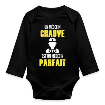 un médecin chauve est un médecin parfait - Body Bébé bio manches longues - noir - Devant