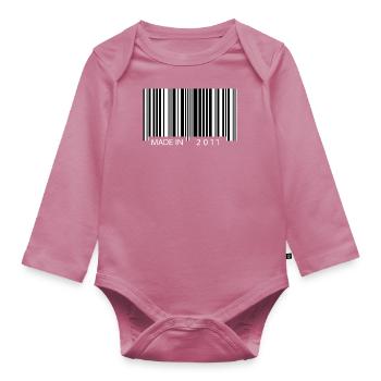 Made in 2011 Barcode Gift - Organic Longsleeve Baby Bodysuit - mauve - Front