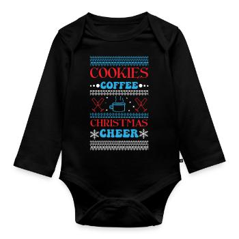 Ugly Christmas Sweater - Cookies Coffee Christmas - Baby Bio-Langarm-Body - Schwarz - Vorne