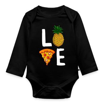 Liebe Ananas Pizza Liebhaber Lustige Hawaiian Pizza - Baby Bio-Langarm-Body - Schwarz - Vorne