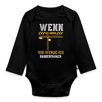 Wenn Ich Groß Bin Werde Ich Bagg... - Baby Bio-Langarm-Body - Schwarz - Vorne