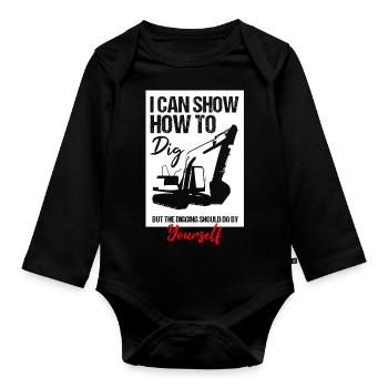 Excavator backing excavators for excavator operators - Organic Longsleeve Baby Bodysuit - black - Front
