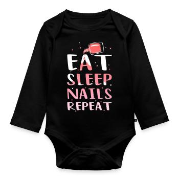 Manucure Salon de manucure Manger Dormir Ongles Répéter - Body Bébé bio manches longues - noir - Devant