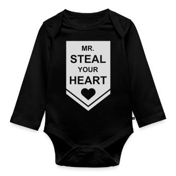 Mr steal your heart - Organic Longsleeve Baby Bodysuit - black - Front
