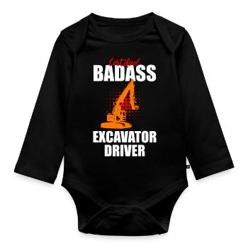Excavator design for excavator operators - Organic Longsleeve Baby Bodysuit - black - Front