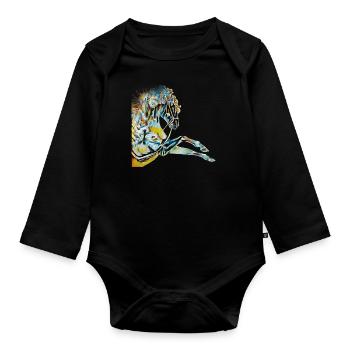 Pferd Zeichnung bunt Geschenk - Baby Bio-Langarm-Body - Schwarz - Vorne