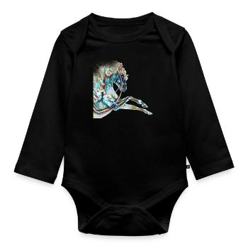 Pferd Zeichnung bunt | Geschenk - Baby Bio-Langarm-Body - Schwarz - Vorne