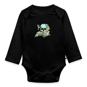 Crâne avec des fleurs cadeau coloré - Body Bébé bio manches longues - noir - Devant