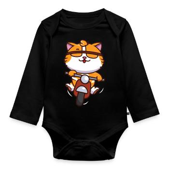 Chat avec moto - Body Bébé bio manches longues - noir - Devant