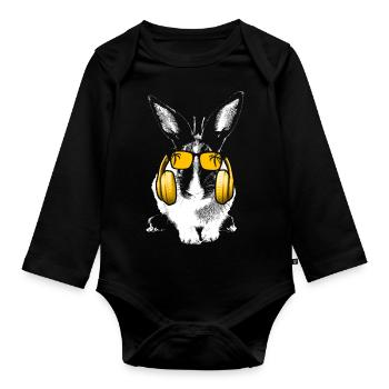 Hase Tierfans Kopfhörer Sonnenbrille Haustier Hase - Baby Bio-Langarm-Body - Schwarz - Vorne