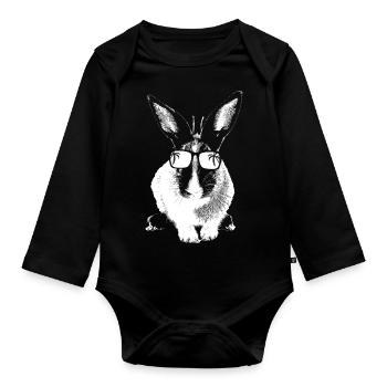 Hase Tierliebhaber Naturfans Sonnenbrille Hasenlie - Baby Bio-Langarm-Body - Schwarz - Vorne