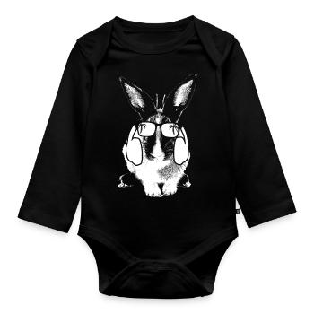 Hase Tierliebhaber Kopfhörer Sonnenbrille Naturfan - Baby Bio-Langarm-Body - Schwarz - Vorne