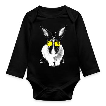 Hase Tierliebhaber Naturfans Sonnenbrille Haustier - Baby Bio-Langarm-Body - Schwarz - Vorne
