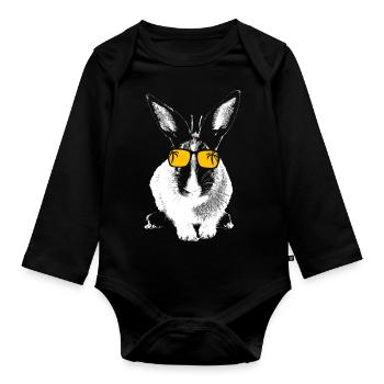 Hase Tierliebhaber Naturfans Sonnenbrille Tier Has - Baby Bio-Langarm-Body - Schwarz - Vorne