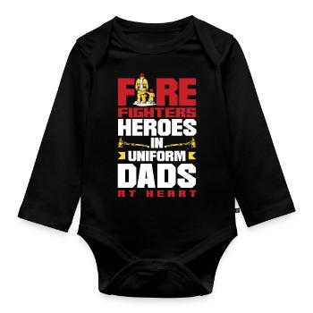 Firefighters Heroes in Uniform Dads at Heart - Organic Longsleeve Baby Bodysuit - black - Front