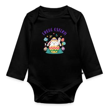 Frohe Ostern - Happy Easter - Baby Bio-Langarm-Body - Schwarz - Vorne
