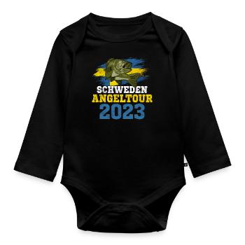 Schweden Angeltour 2023 Angelurlaub Schweden - Baby Bio-Langarm-Body - Schwarz - Vorne