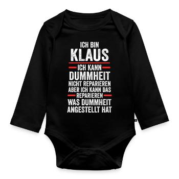 Klaus - Baby Bio-Langarm-Body - Schwarz - Vorne
