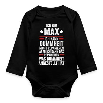 Max - Organic Longsleeve Baby Bodysuit - black - Front