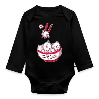 Ramen Kawaii Katze Anime Otaku Japanische Nudeln - Baby Bio-Langarm-Body - Schwarz - Vorne
