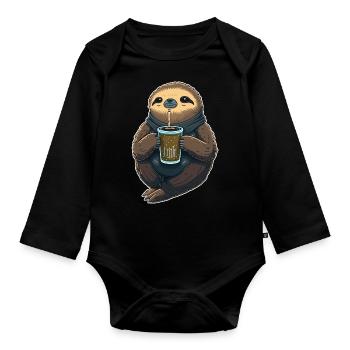 Faultier nippt Boba Milchtee - Baby Bio-Langarm-Body - Schwarz - Vorne