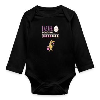 Easter loading - Ostern lädt lustiges Ostermotiv - Baby Bio-Langarm-Body - Schwarz - Vorne