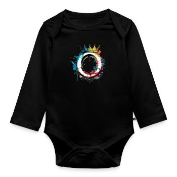 Graffiti Buchstabe O mit 👑 - Baby Bio-Langarm-Body - Schwarz - Vorne