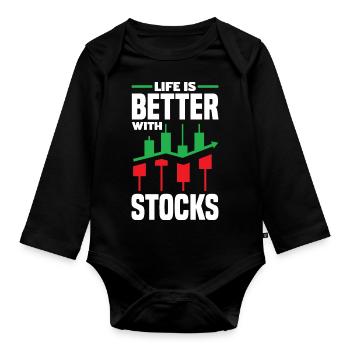 Life Is Better With Stocks Trading Day Investor - Baby Bio-Langarm-Body - Schwarz - Vorne