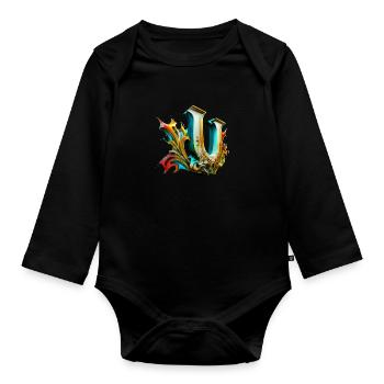 Graffiti Buchstabe U mit👑 - Baby Bio-Langarm-Body - Schwarz - Vorne
