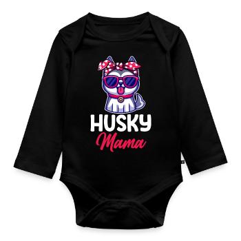 Hund Husky Mama - Baby Bio-Langarm-Body - Schwarz - Vorne