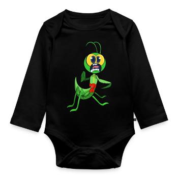 Praying mantis wearing tang outfit doing tai chi - Organic Longsleeve Baby Bodysuit - black - Front
